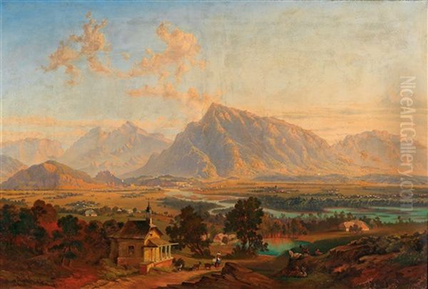 Salzburg With The Untersberg In The Distance Oil Painting by Emil Theodor Richter