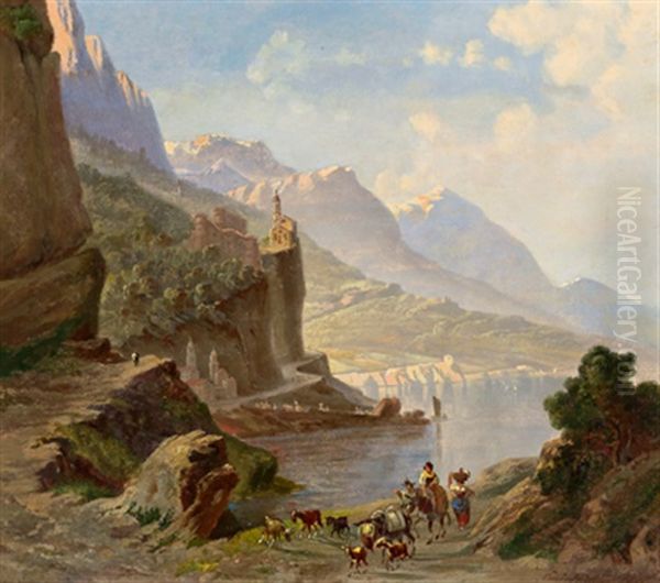 Der Nemi See In Den Albanerbergen(?) Oil Painting by Emil Theodor Richter