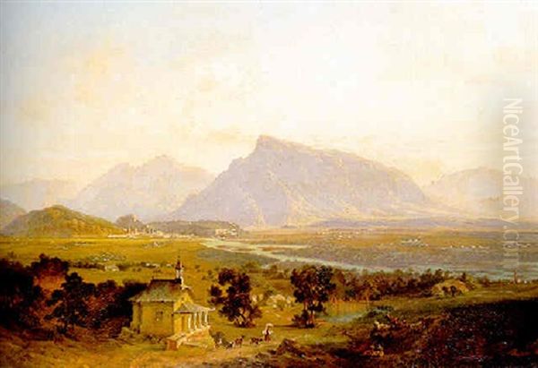 Salzburg With The Untersburg In The Distance Oil Painting by Emil Theodor Richter