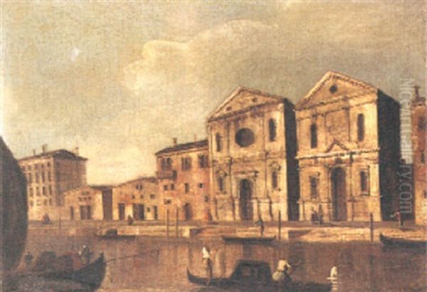Venetianskt Kanalmotiv Oil Painting by Giovanni Richter