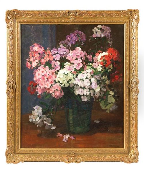 Still Life Of Hydrangeas Oil Painting by Herbert Davis Richter