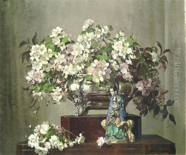 Apple And Cherry Blossom Oil Painting by Herbert Davis Richter