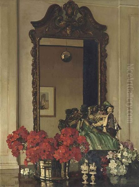 A Georgian Mirror Oil Painting by Herbert Davis Richter