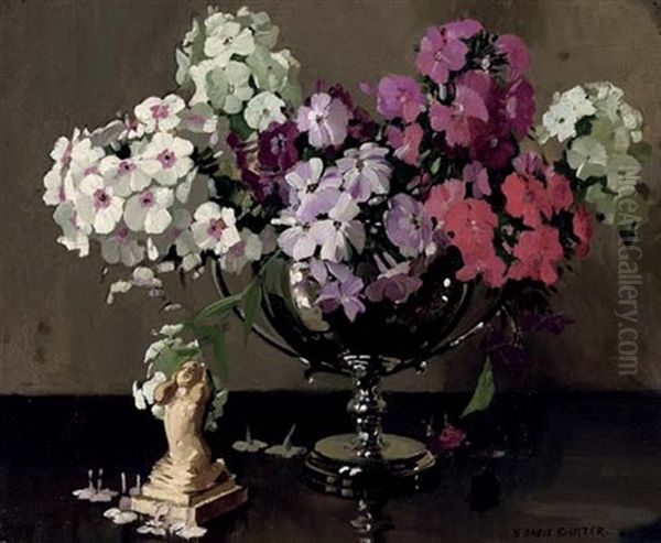 Phlox In A Silver Cup Oil Painting by Herbert Davis Richter