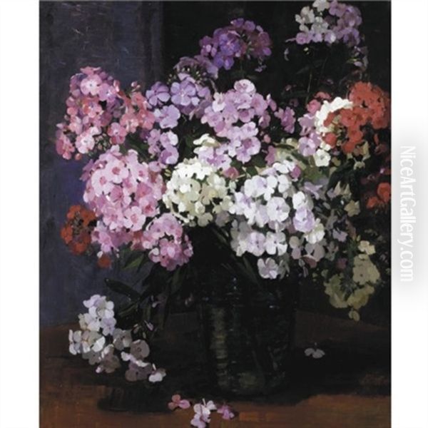 Still Life Of Geraniums Oil Painting by Herbert Davis Richter