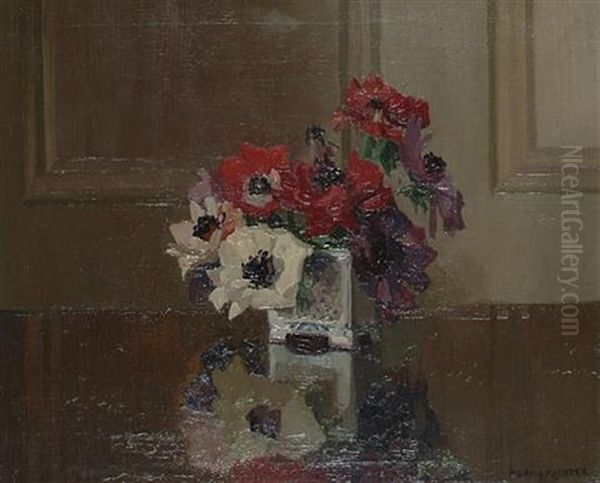 Still Life With Anemomes Oil Painting by Herbert Davis Richter