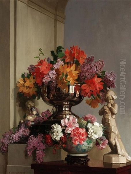 Still Life With Flowers Oil Painting by Herbert Davis Richter