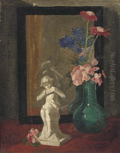 A China Figurine And Flowers On A Table Oil Painting by Herbert Davis Richter