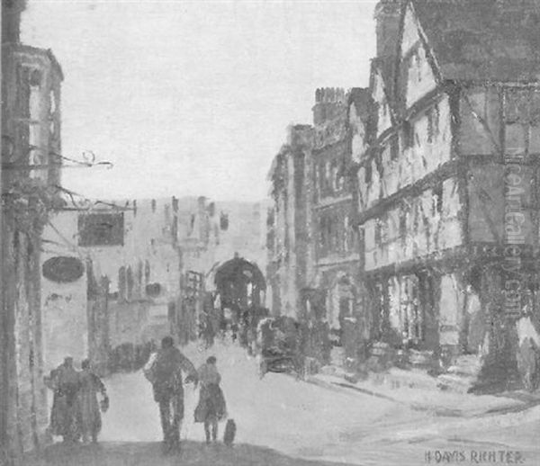 A Street Scene With Figures Oil Painting by Herbert Davis Richter
