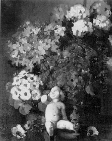Still Life With Cherub And Flowers Oil Painting by Herbert Davis Richter
