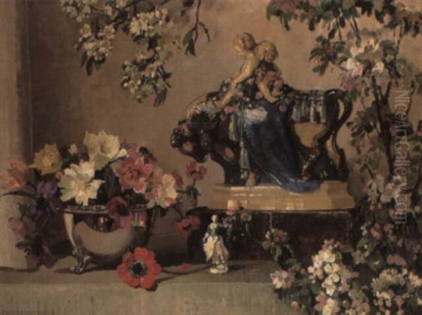 Still Life: The Drawing Room At Redcliffe Square Oil Painting by Herbert Davis Richter