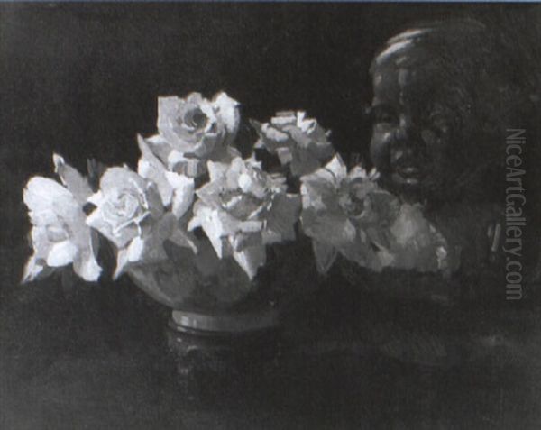 Pink Roses With A Bust Oil Painting by Herbert Davis Richter