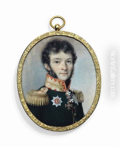 General Count Ivan Ivanovich Dibich-zabalkanskii (1785-1830), In Red-lined Green Uniform With Red Collar Embroidered With Gold Oak Leaves, Gold Epaulettes Oil Painting by Anton Richter