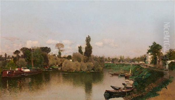 Country Canal View Oil Painting by Martin Rico y Ortega