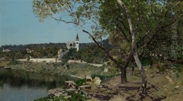 Route De Beaulieu A Monaco Oil Painting by Martin Rico y Ortega