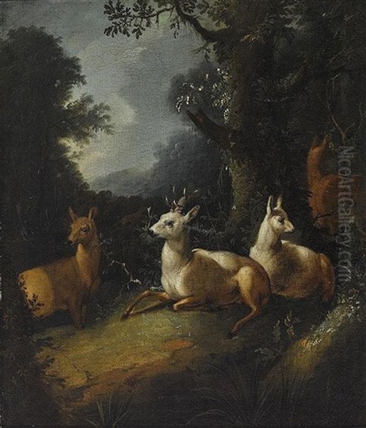 Rehe Auf Der Waldlichtung Oil Painting by Johann Elias Ridinger or Riedinger