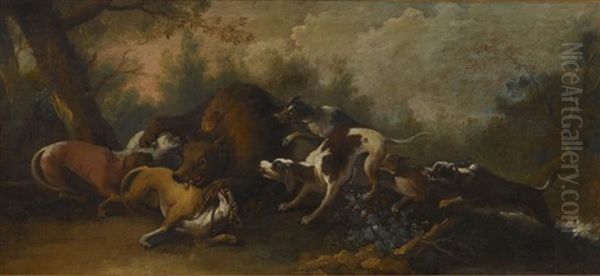 Barenhatz Oil Painting by Johann Elias Ridinger or Riedinger