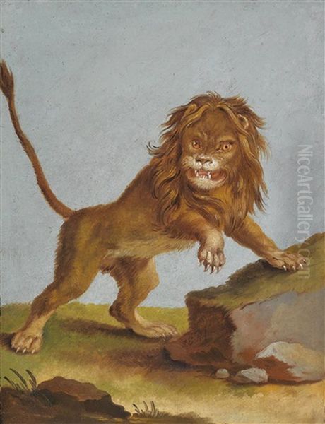 Lowe Oil Painting by Johann Elias Ridinger or Riedinger