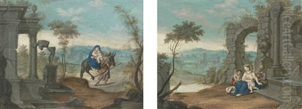 Religious Scenes Including A Painted Poem (9 Works) Oil Painting by Johann Elias Ridinger or Riedinger