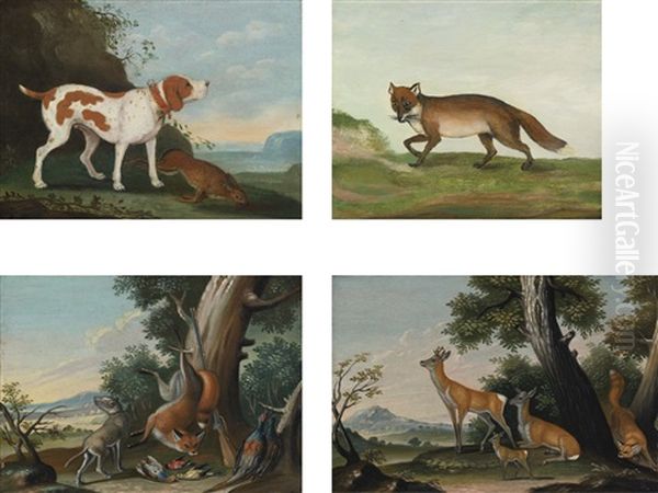 Scenes Of Wild Animals And The Hunt (21 Works) Oil Painting by Johann Elias Ridinger or Riedinger
