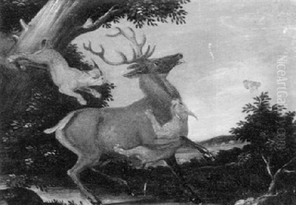 Jagdszene Oil Painting by Johann Elias Ridinger or Riedinger