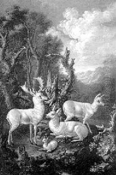 Weise Rehe Auf Einer Waldlichtung Oil Painting by Johann Elias Ridinger or Riedinger
