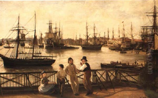 View On The Thames, Limehouse Reach Oil Painting by Matthew White Ridley