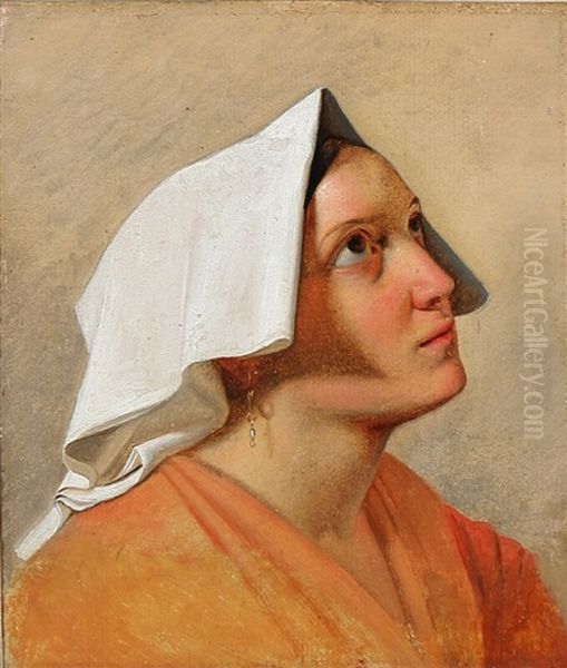 An Italian Woman Oil Painting by August Riedel