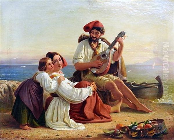 Familie Am Golf Von Neapel Oil Painting by August Riedel