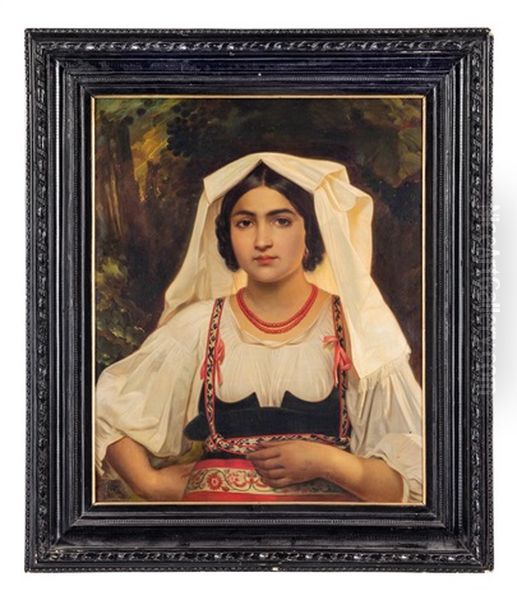 Ritratto Di Popolana Con Fiocco Rosso Tra I Capelli Oil Painting by August Riedel