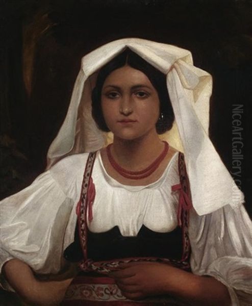 Portrait Einer Jungen Italienerin Oil Painting by August Riedel