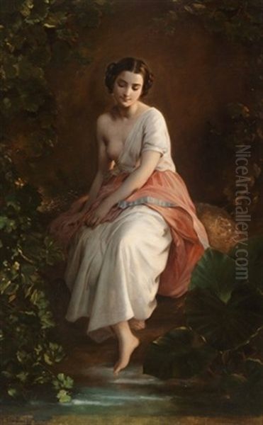 Madchen An Der Quelle Oil Painting by August Riedel