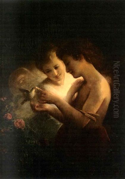 Cupid And Psyche Oil Painting by August Riedel
