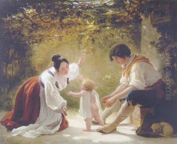 Der Erste Schritt Oil Painting by August Riedel