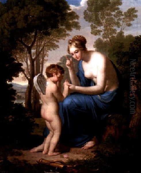 Amor Und Psyche In Arkadischer Landschaft Oil Painting by August Riedel