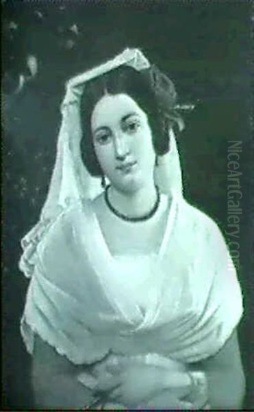 Junge Italienerin In Tracht Vor Einem Orangenbaum Oil Painting by August Riedel