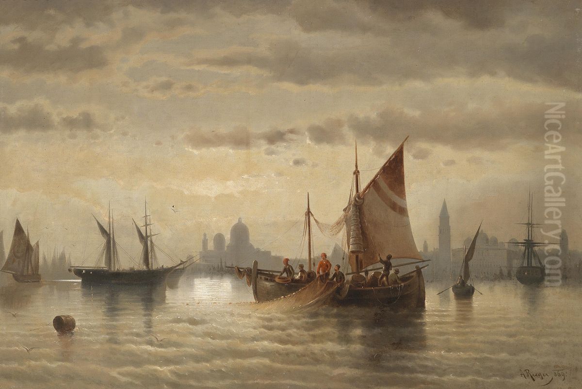 Segelschiffe Vor Venedig Oil Painting by Albert Rieger