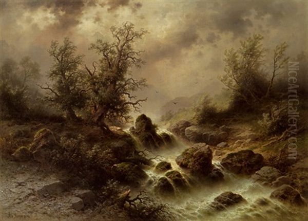 Wildbach Bei Gewitterstimmung Oil Painting by Albert Rieger