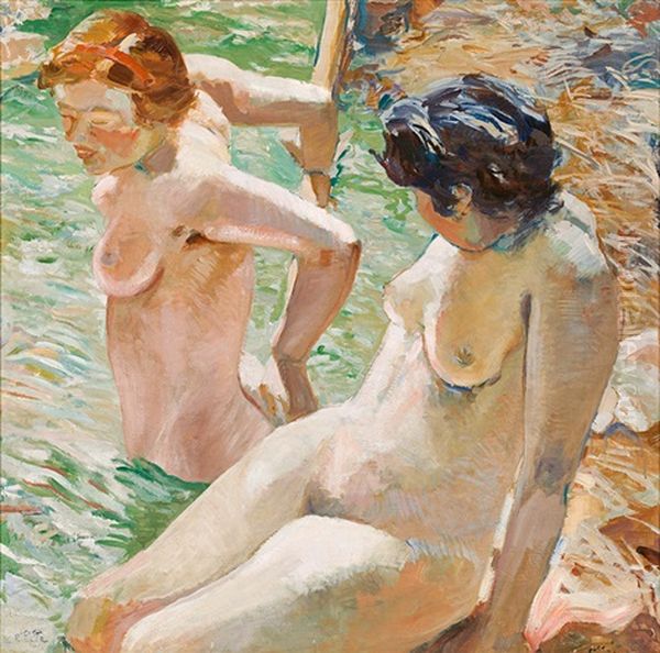 Bathing Nudes Oil Painting by August Rieger