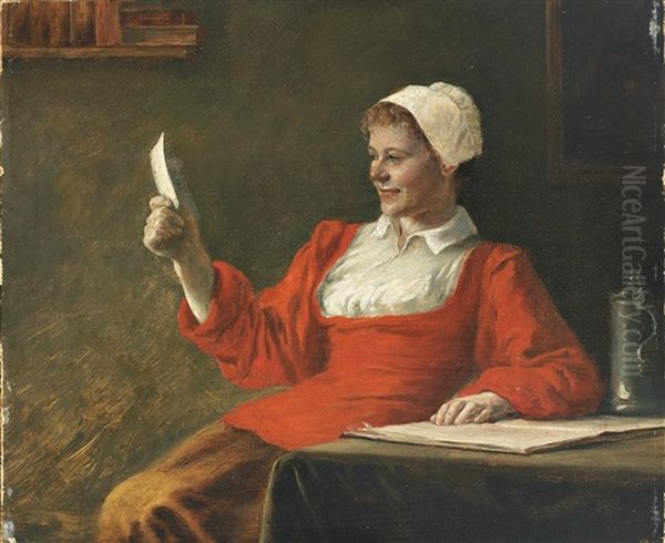 Lesende Junge Frau Freut Sich Oil Painting by August Rieper