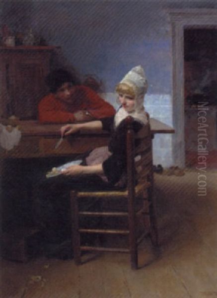 A Coy Flirtation Oil Painting by Paul Rieth