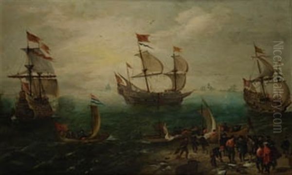 Batalla Naval Oil Painting by Hendrik Rietschoof