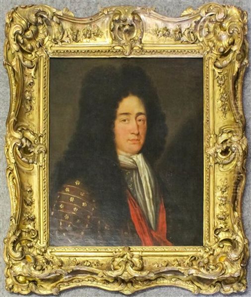 Late 17th Century Half-length Portrait Of Louis Xiv Wearing White Silk Cravat Oil Painting by Hyacinthe Rigaud