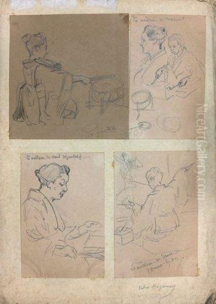 Trois Etudes De Tete Oil Painting by Paul Borel