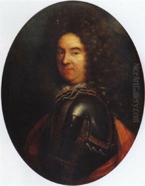 Ritratto Di Condottiero Con Corazza E Mantello Rosso Oil Painting by Hyacinthe Rigaud