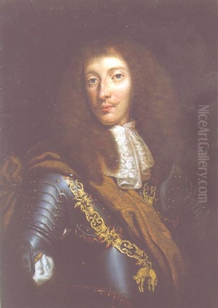 Portrait Of Jean Charles De Watteville, Marquis Of Conflans, Wearing Armour And The Order Of The Golden Fleece Oil Painting by Hyacinthe Rigaud