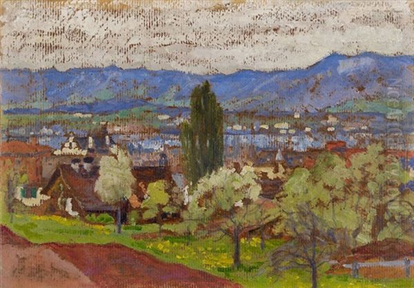 Blick Vom Adlisberg Uber Den Zurichsee Zum Albis Oil Painting by Sigismund Righini