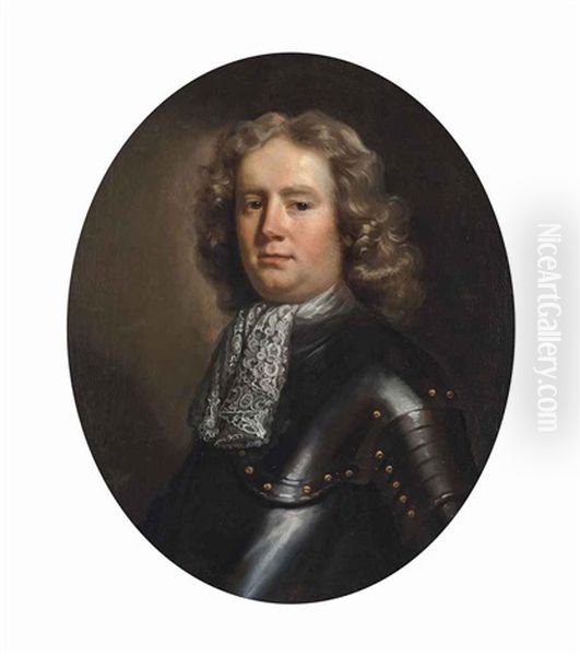Portrait Of Sir John Guise (c.1654-1695), 2nd Baronet Of Elmore, Half-length, In Armour, With A White Lace Stock Oil Painting by John Riley