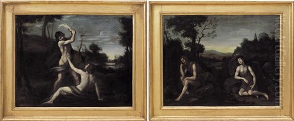 Adamo Ed Eva (+ Caino E Abele; Pair) Oil Painting by Orazio Riminaldi