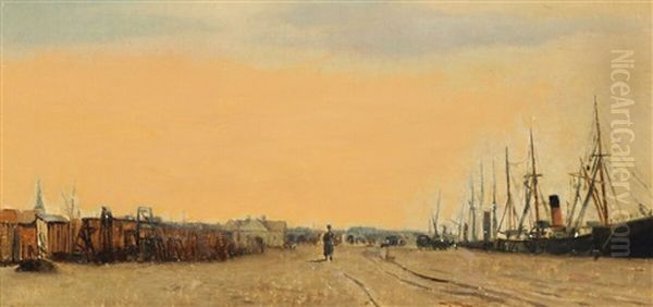 A View From Gasvaerkshavnen In Copenhagen Oil Painting by Laurits Andersen Ring
